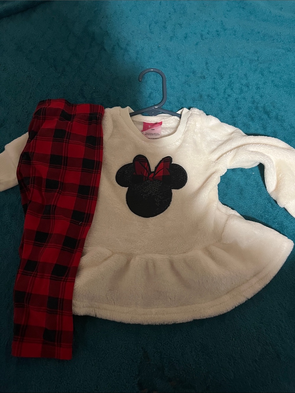 Girls White Plush Top and Red Plaid Pajama Set